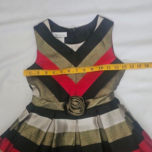 Bonnie Jean Metallic Stripe Gold Sash Bow Waist Sleeveless Party Dress Size 8 - Picture 9 of 11